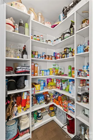 Custom pantry with ample shelving for household food supplies and appliances