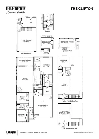 The Clifton Floor Plan with added fireplace & french door options 