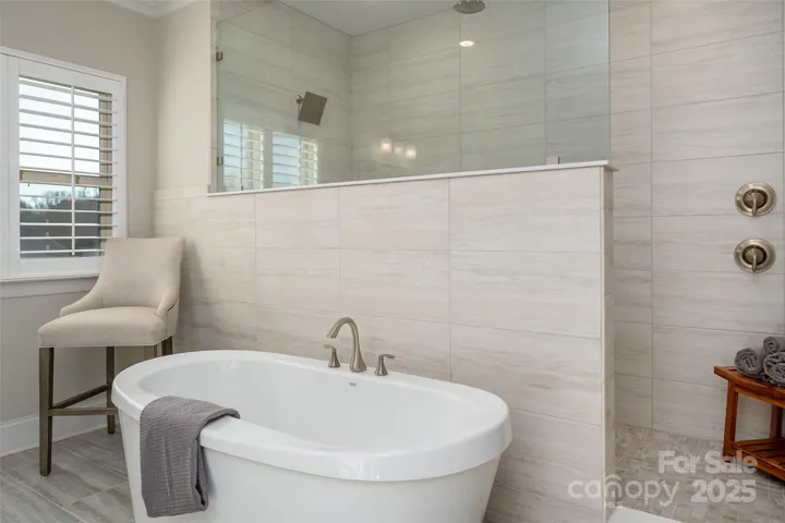 Free standing tub and generous walk-in shower