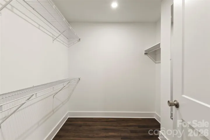 Large primary walk-in closet with additional shelving