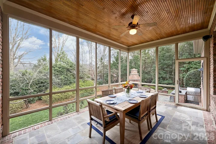 Overlooks fire pit, built in grill and backyard