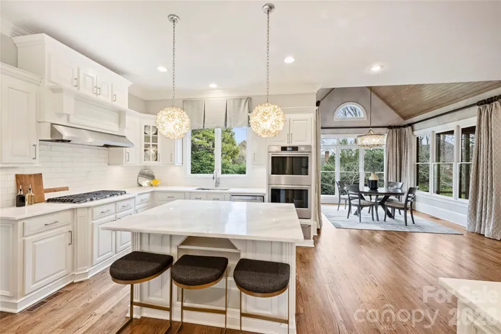 Stunning kitchen updates including Brazilian Bianco Rhino natural stone countertops & new appliances