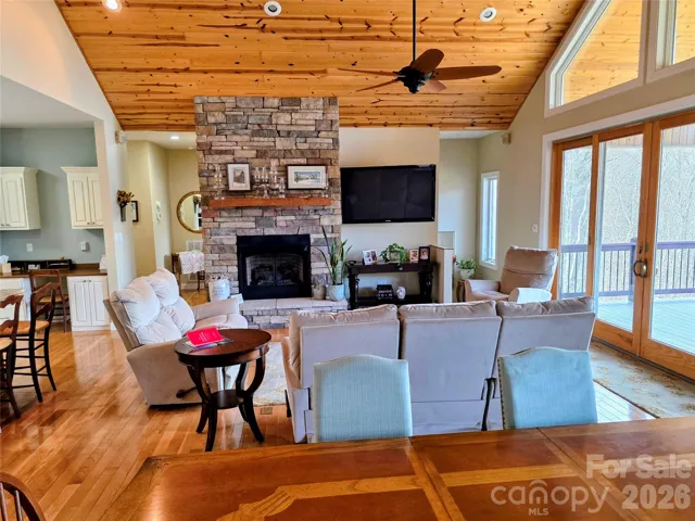 Great room with stone fireplace