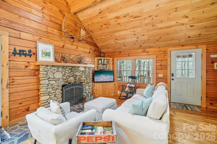 Relax by your wood-burning fireplace in your mountain cabin.