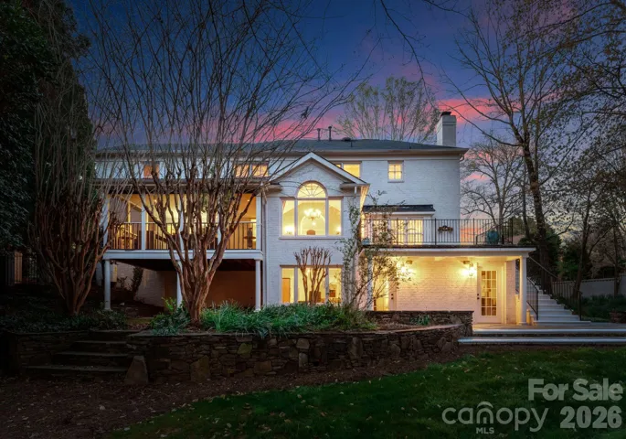 Twilight view of the rear of the home.