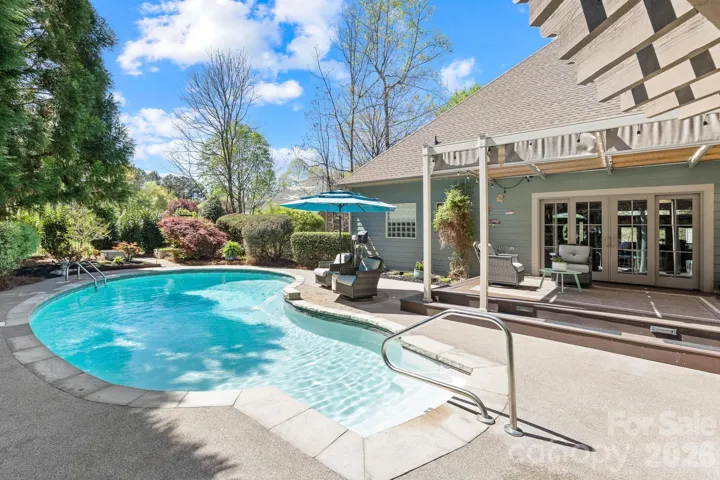 Heated salt-water pool with anti-slip decking.