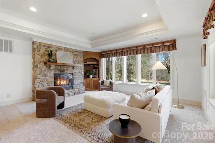 Second living space, lower level fireplace. The basement is a destination, not overflow.