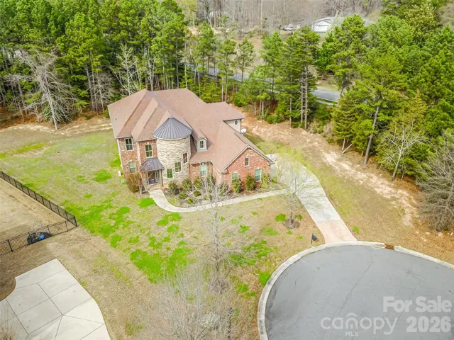 Aerial view of the front of the home.