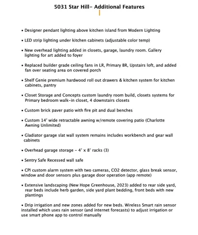 Additional Features List