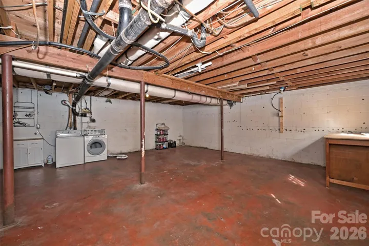 Unfinished area with laundry