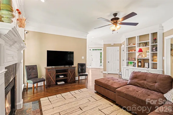 Family room with built-ins and abundant natural light