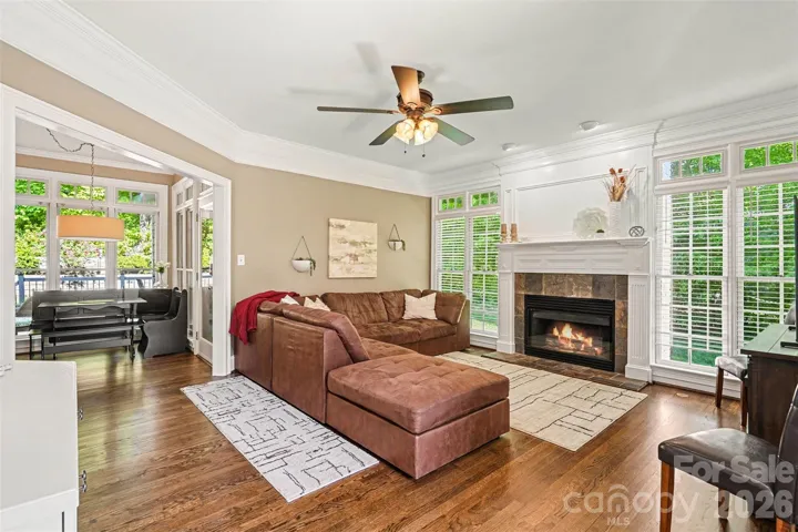 Spacious family room with gas log fireplace