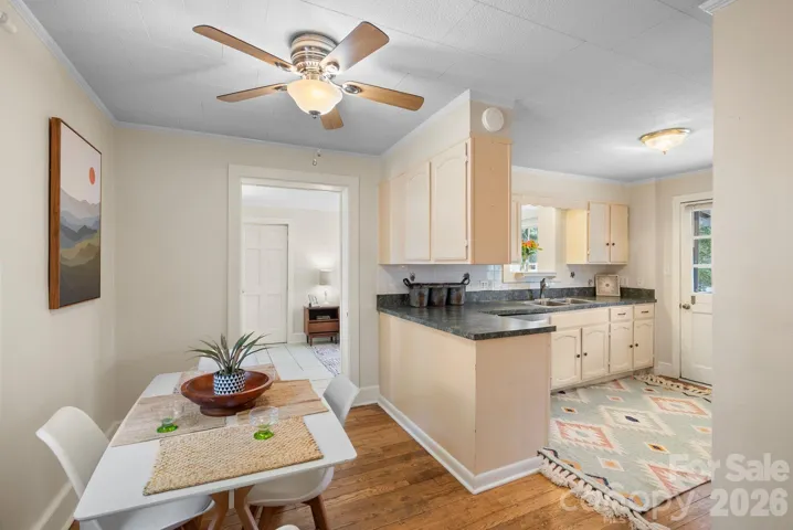 Dining area is conveniently located to kitchen prepping area