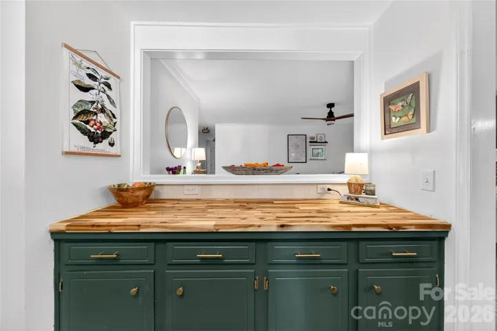 Open Plan into living room with service bar