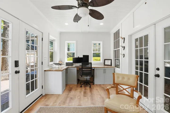 Bonus office attached to 2 car garage equipped with heating & cooling. Perfect for working from home or a studio for your craft