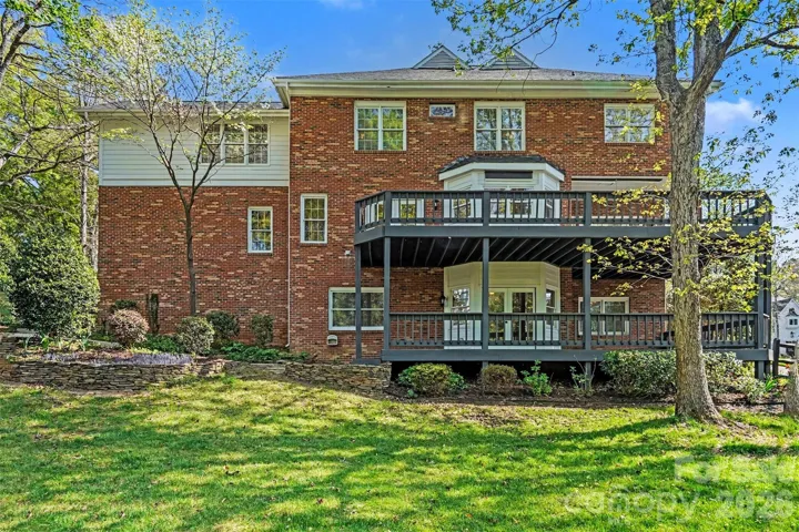 Backyard with double deck exterior view