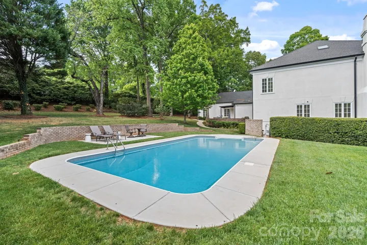 Backyard pool and lounge area. 