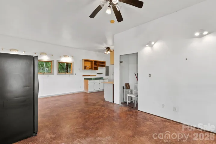 Wide open lower level of guest cottage