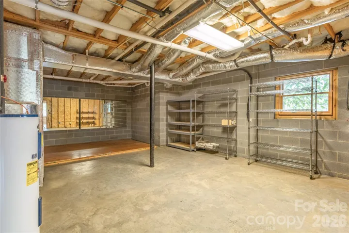 Basement w/ easy access to hot water heater, radon system, storage, hvac, exterior and interior entrance