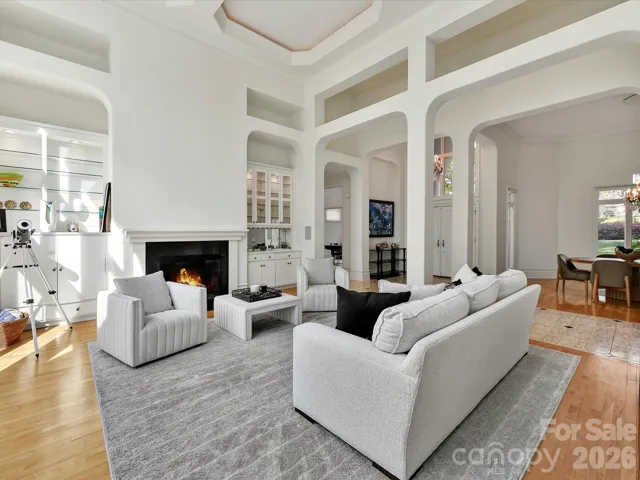 Gas fireplace and built-ins with wet bar