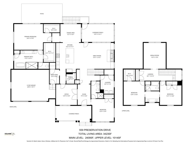 The 559 Preservation Drive floor plan... primary on main, jack-and-jill upstairs, bonus room, and a layout that just works.