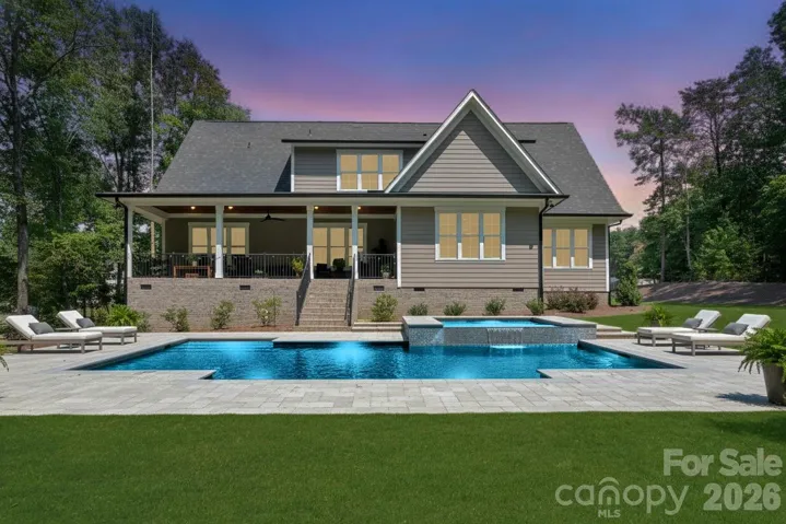 Rendering with a pool added at twilight