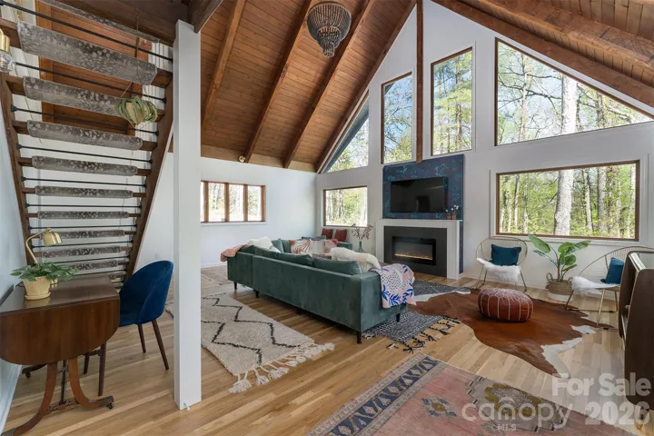 Go through the French doors into the great room