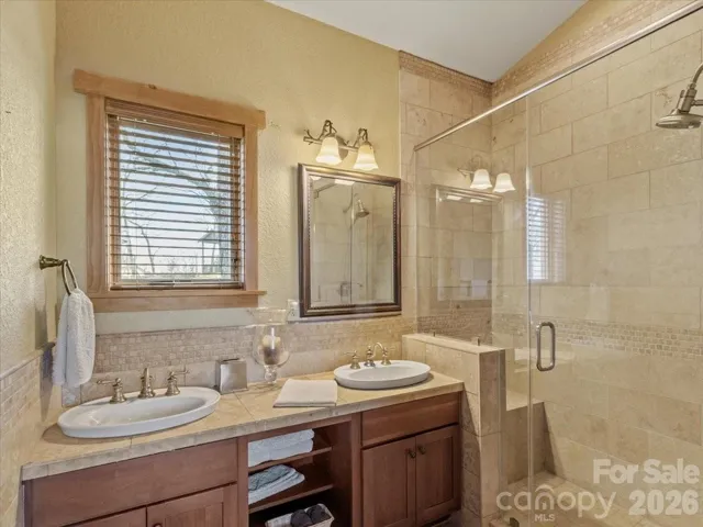 Primary bathroom with double sinks.