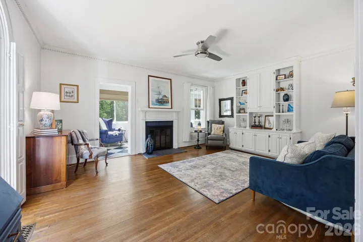 Large living room with built-ins and fireplace