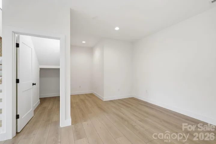 Lower level closet below stairs + additional space