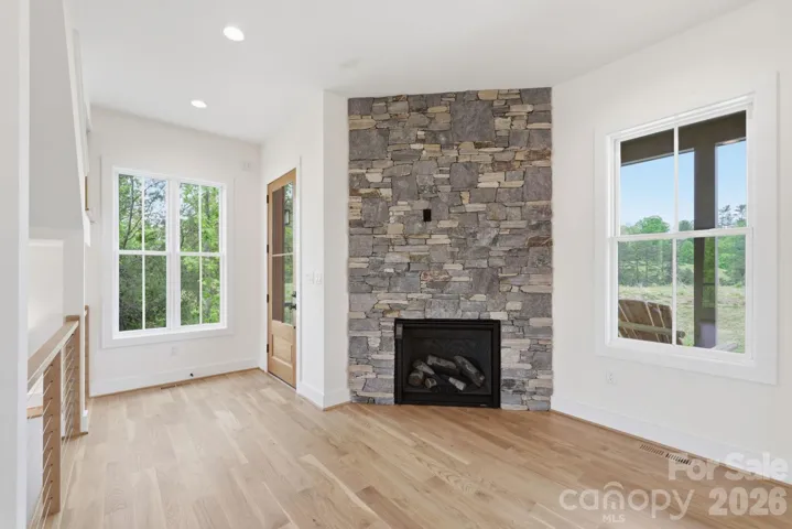 Gas fireplace and entryway