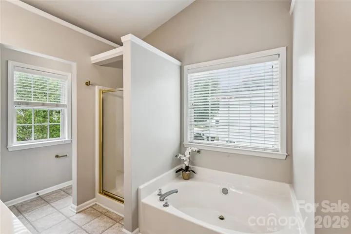 Primary bathroom with shower and soaker tub