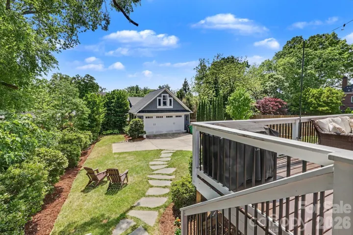 Large rear yard with two car garage