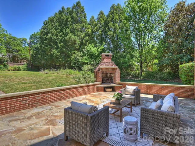 Outdoor fireplace on the patio