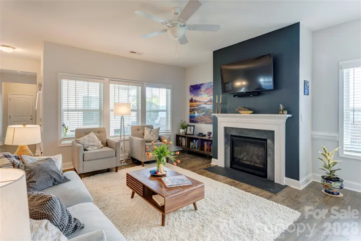 The focal point of the family room is this gas fireplace