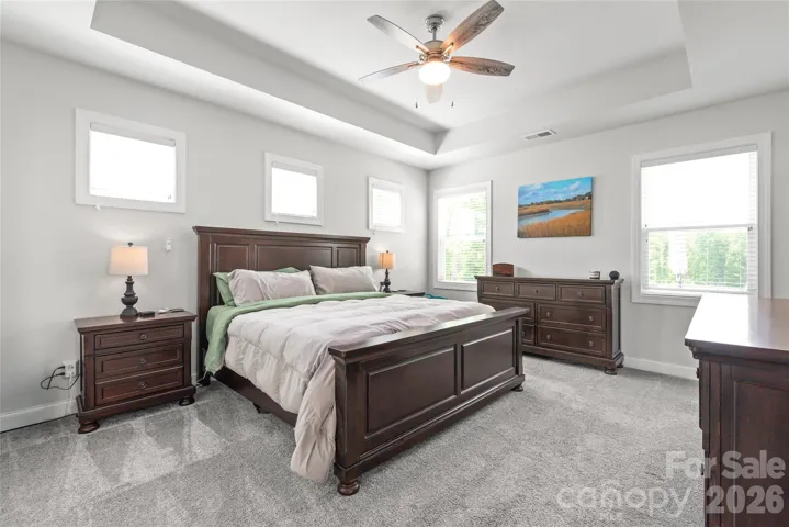 Primary Bedroom with Walk- In Closet and Tray Ceiling