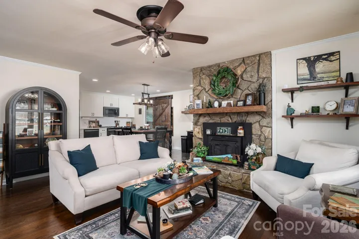 Inviting living room with fireplace.