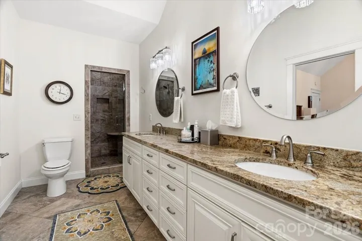 Oversized vanity and walk in shower