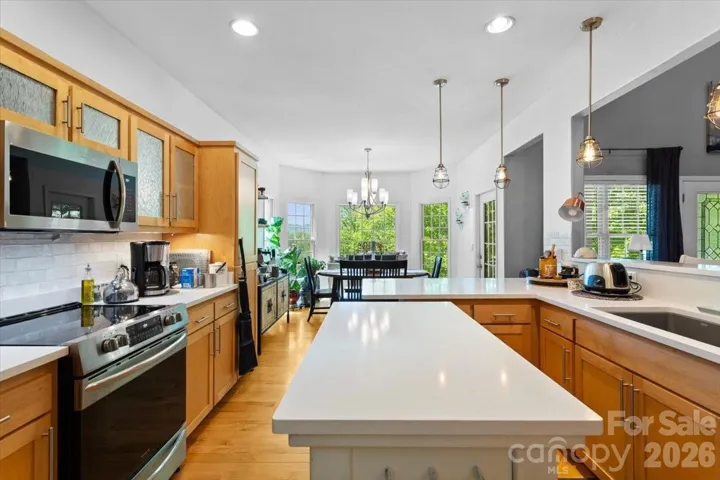 kitchen into the dining area