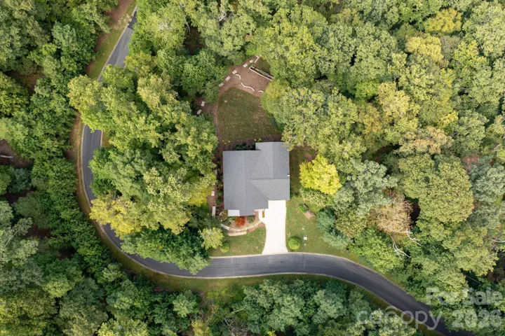 Set among the trees, with the rolling Blue Ridge Mountains beyond.