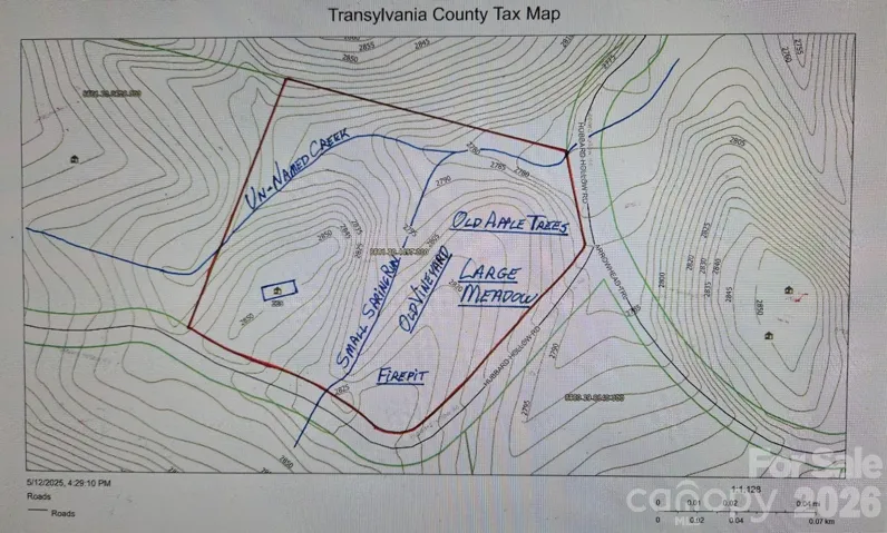 Topo with Creek Spring Firepit Orchard Vineyard Meadow House and Property Lines