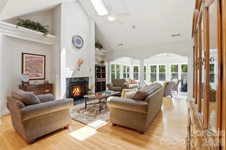Family room with skylights