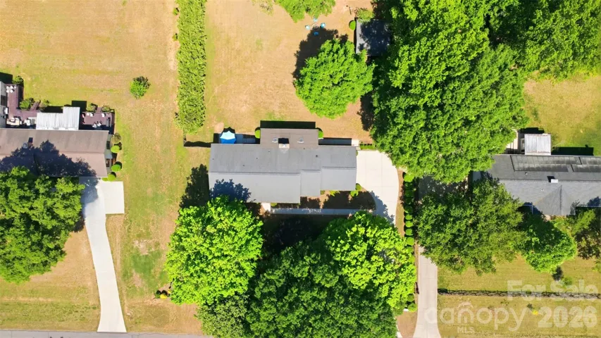 Image from overhead shows the mature canopy of trees and lots of privacy from hedges