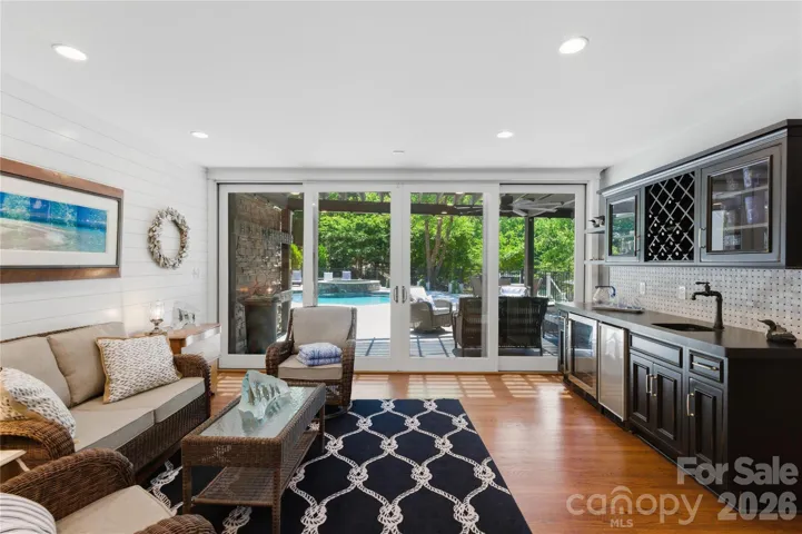 Cozy den with wet bar
