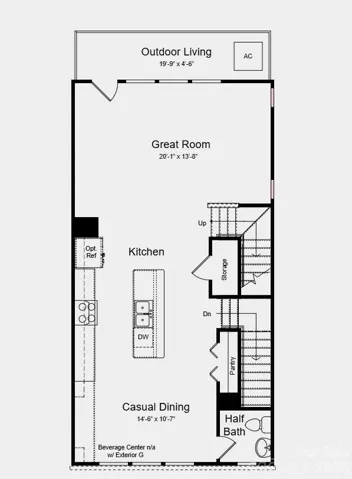 Main Level Floor Plan -  Additional Highlights Include: secondary bedroom with full bath in place of a flex room and half bath and upgraded shower with ledge in the primary bath