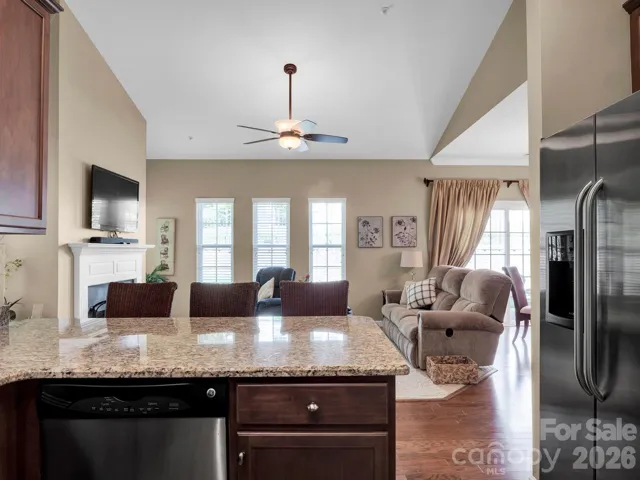 A look from the kitchen to the family room