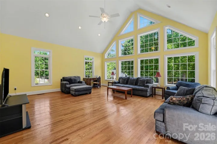 Bonus Room with vaulted ceiling and a wall of windows