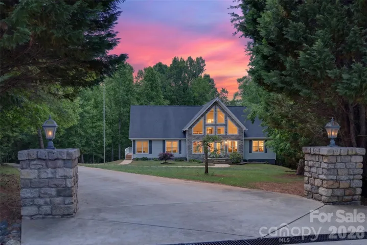 Private entry from cul-de-sac at sunset