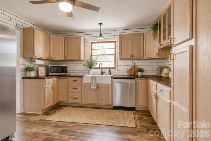 virtually Staged kitchen new cabinets & buther block countertops