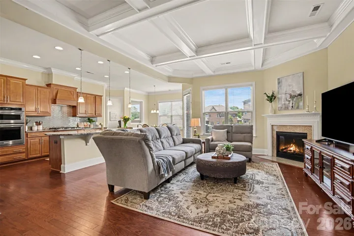 Family room with coffered ceiling!